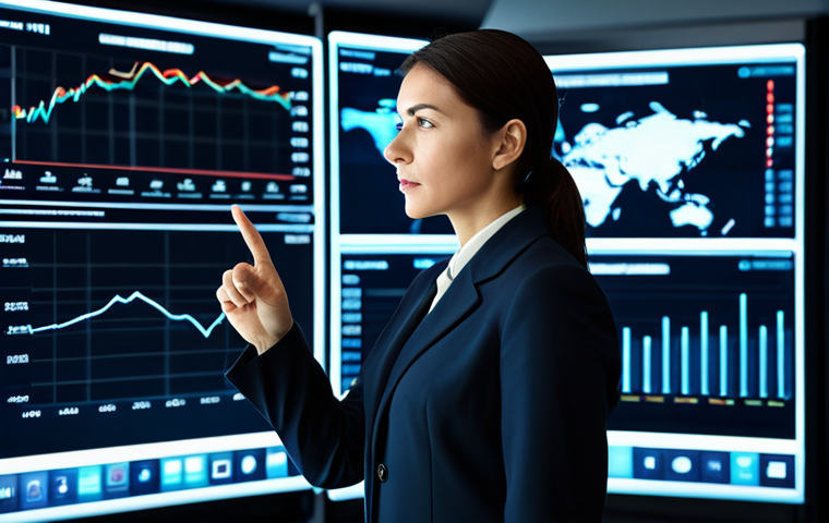 A professional female business leader in a modest, dark business suit, standing confidently in a high-tech command center. She is looking intently at a large, transparent digital display showing dynamic market trend graphs and complex data visualizations, one hand subtly gesturing towards the screen. Her pose indicates strategic analysis and deep foresight. The background features subtle, futuristic ambient lighting.
safe for work, appropriate content, fully clothed, professional, modest clothing, family-friendly, perfect anatomy, correct proportions, natural pose, well-formed hands, proper finger count, natural body proportions, high-resolution, sharp focus, strategic vision, clean aesthetic, high quality